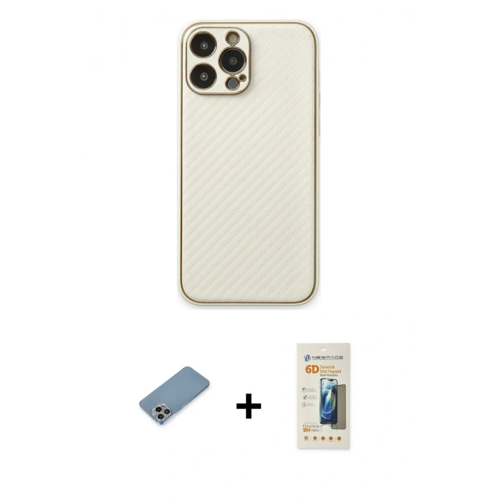 MARSİLYAN™- iPhone 13 Pro Max Kılıf Ahenk Işık - Siyah 6D Mat Seramik Hayalet Nano Ekran Koruyucu + Shine Kamera Lens Koruma Cam - GI