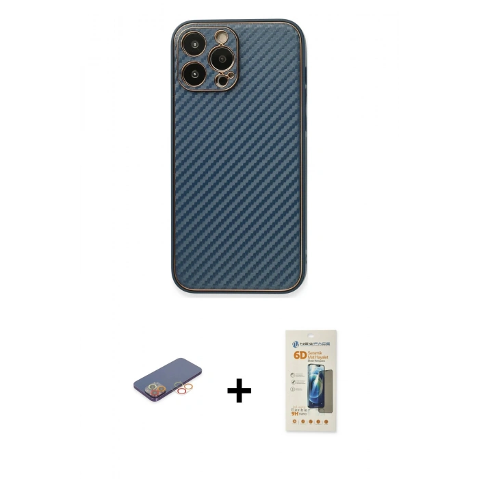 MARSİLYAN™- iPhone 13 Pro Max Kılıf Ahenk Işık - Siyah 6D Mat Seramik Hayalet Nano Ekran Koruyucu + Renkli Kamera Lens Koruma Cam - TU