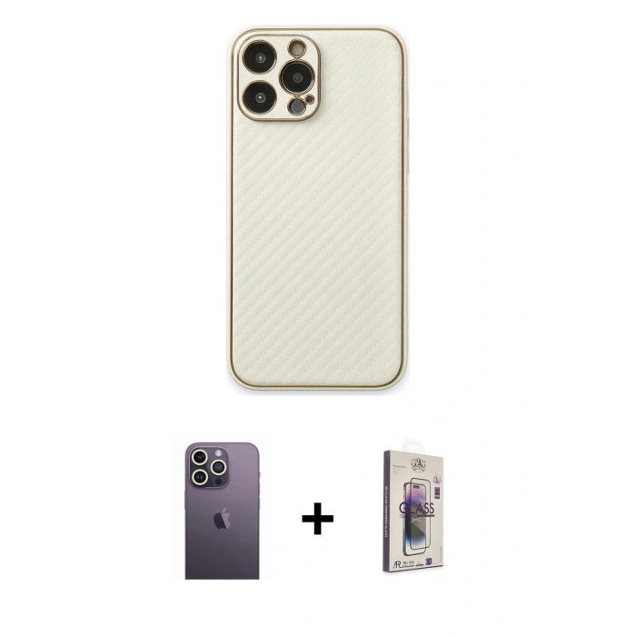 MARSİLYAN™- iPhone 13 Pro Max Kılıf Ahenk Işık - Siyah Bilvis 3D Cam Ekran Koruyucu + Neon Fosforlu Kamera Lens - BZ