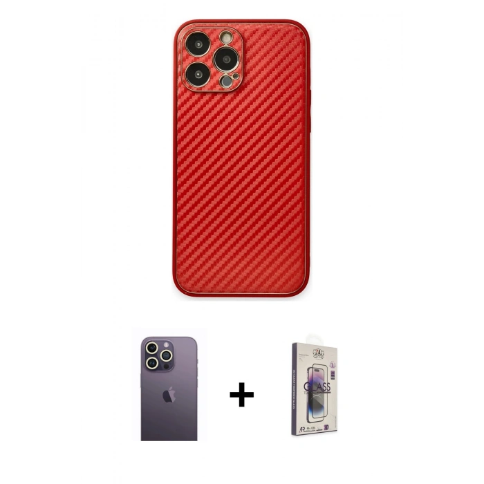 MARSİLYAN™- iPhone 13 Pro Max Kılıf Ahenk Işık - Siyah Bilvis 3D Cam Ekran Koruyucu + Neon Fosforlu Kamera Lens - BZ