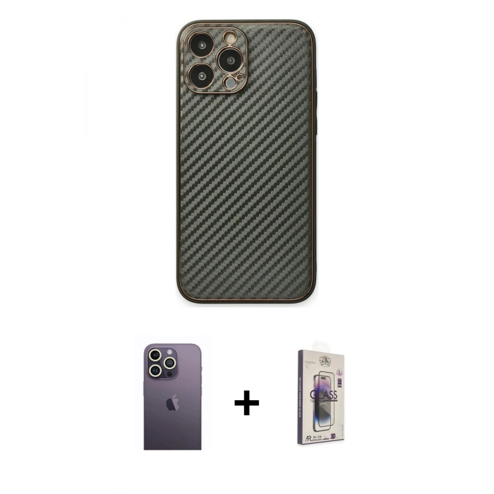MARSİLYAN™- iPhone 13 Pro Max Kılıf Ahenk Işık - Siyah Bilvis 3D Cam Ekran Koruyucu + Neon Fosforlu Kamera Lens - BZ