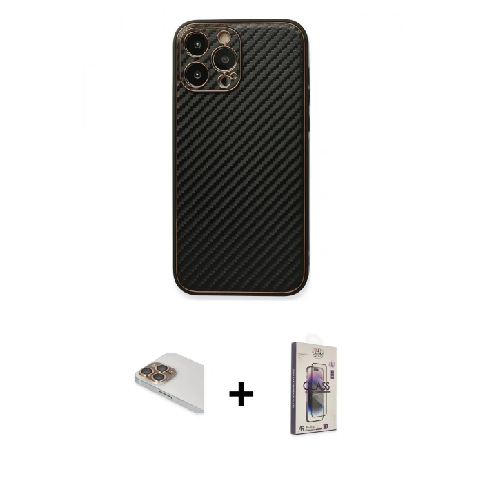 MARSİLYAN™- iPhone 13 Pro Max Kılıf Ahenk Işık - Siyah Bilvis 3D Cam Ekran Koruyucu + Pers Alüminyum Kamera Lens - GD
