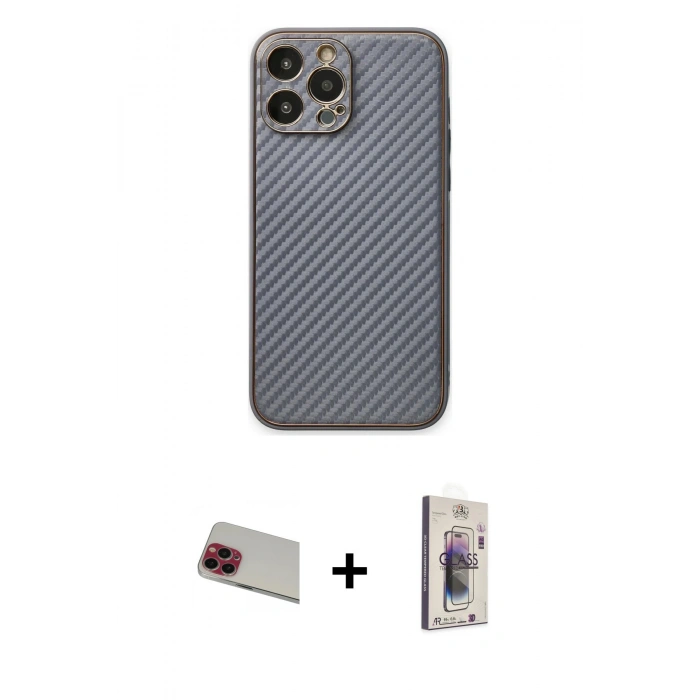 MARSİLYAN™- iPhone 13 Pro Max Kılıf Ahenk Işık - Siyah Bilvis 3D Cam Ekran Koruyucu + Rainbow Kamera Lens Koruma Cam - KI