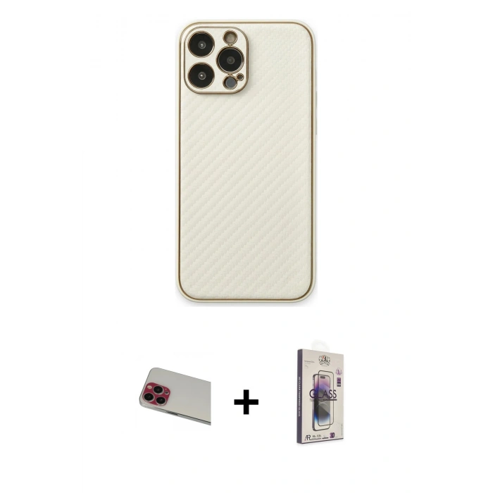 MARSİLYAN™- iPhone 13 Pro Max Kılıf Ahenk Işık - Siyah Bilvis 3D Cam Ekran Koruyucu + Rainbow Kamera Lens Koruma Cam - KI