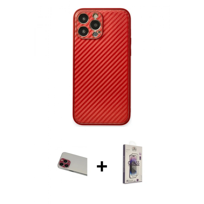 MARSİLYAN™- iPhone 13 Pro Max Kılıf Ahenk Işık - Siyah Bilvis 3D Cam Ekran Koruyucu + Rainbow Kamera Lens Koruma Cam - KI