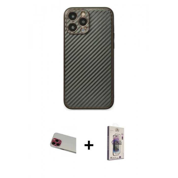 MARSİLYAN™- iPhone 13 Pro Max Kılıf Ahenk Işık - Siyah Bilvis 3D Cam Ekran Koruyucu + Rainbow Kamera Lens Koruma Cam - KI