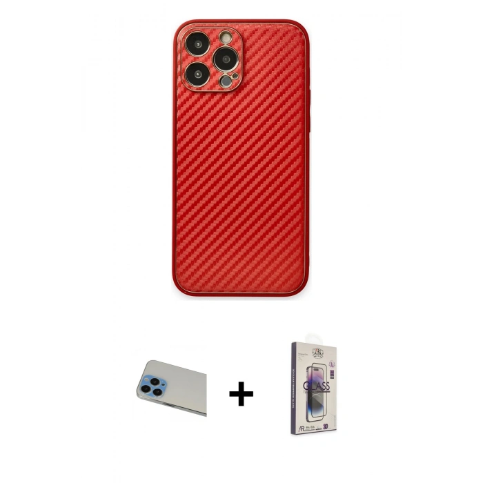 MARSİLYAN™- iPhone 13 Pro Max Kılıf Ahenk Işık - Siyah Bilvis 3D Cam Ekran Koruyucu + Mavi Rainbow Kamera Lens Koruma Cam