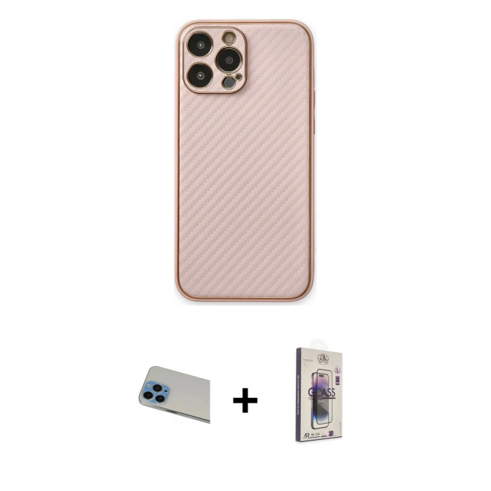 MARSİLYAN™- iPhone 13 Pro Max Kılıf Ahenk Işık - Siyah Bilvis 3D Cam Ekran Koruyucu + Mavi Rainbow Kamera Lens Koruma Cam