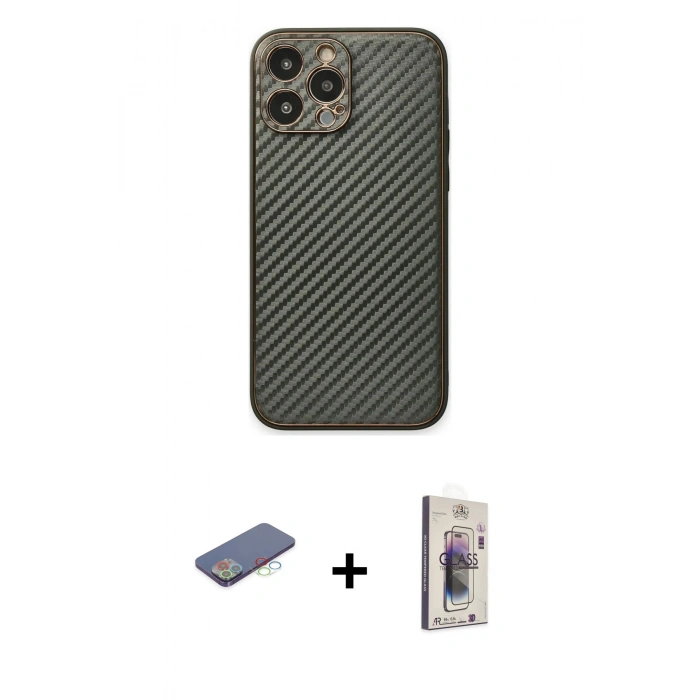 MARSİLYAN™- iPhone 13 Pro Max Kılıf Ahenk Işık - Siyah Bilvis 3D Cam Ekran Koruyucu + Renkli Kamera Lens Koruma Cam - MI