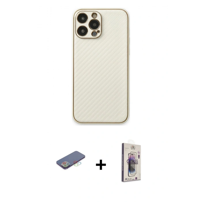 MARSİLYAN™- iPhone 13 Pro Max Kılıf Ahenk Işık - Siyah Bilvis 3D Cam Ekran Koruyucu + Renkli Kamera Lens Koruma Cam - MI