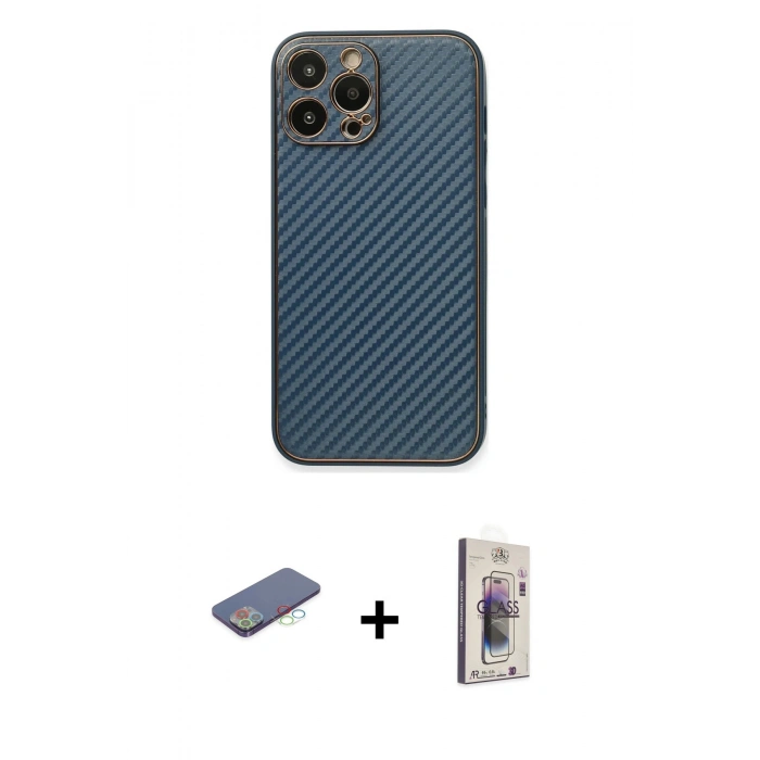 MARSİLYAN™- iPhone 13 Pro Max Kılıf Ahenk Işık - Siyah Bilvis 3D Cam Ekran Koruyucu + Renkli Kamera Lens Koruma Cam - MI