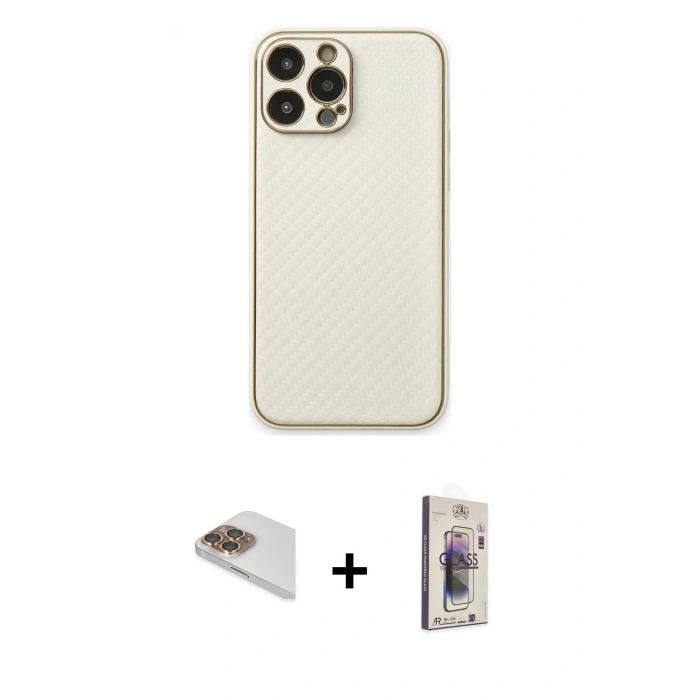 MARSİLYAN™- iPhone 13 Pro Max Kılıf Ahenk Işık - Siyah Bilvis 3D Cam Ekran Koruyucu + Pers Alüminyum Kamera Lens - GD