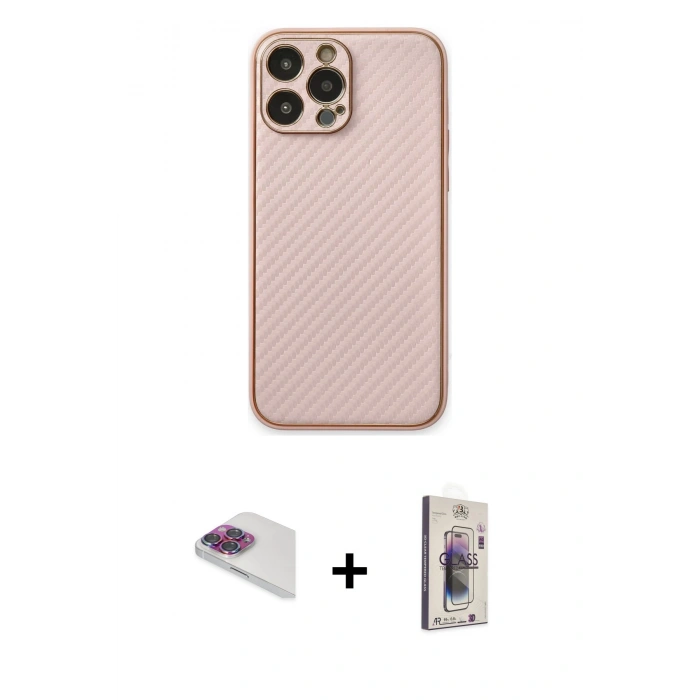 MARSİLYAN™- iPhone 13 Pro Max Kılıf Ahenk Işık - Siyah Bilvis 3D Cam Ekran Koruyucu + Pers Alüminyum Kamera Lens - GI