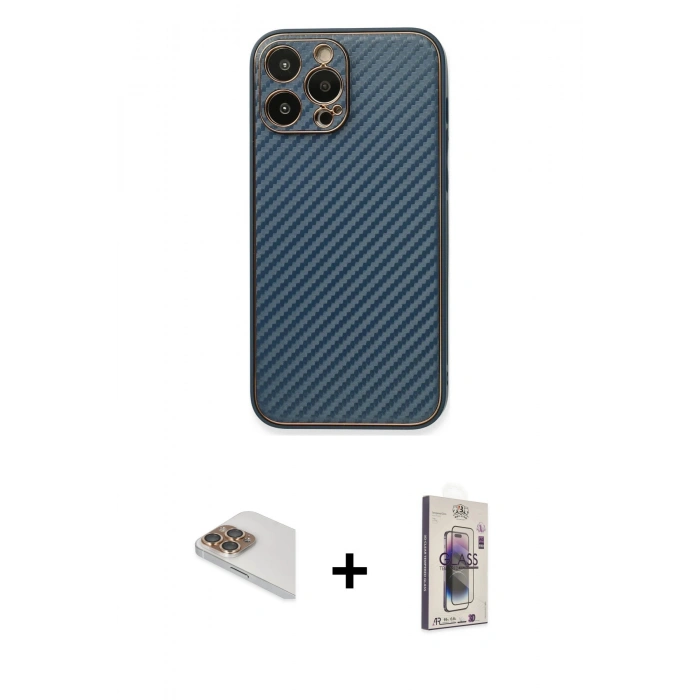 MARSİLYAN™- iPhone 13 Pro Max Kılıf Ahenk Işık - Siyah Bilvis 3D Cam Ekran Koruyucu + Pers Alüminyum Kamera Lens - GD