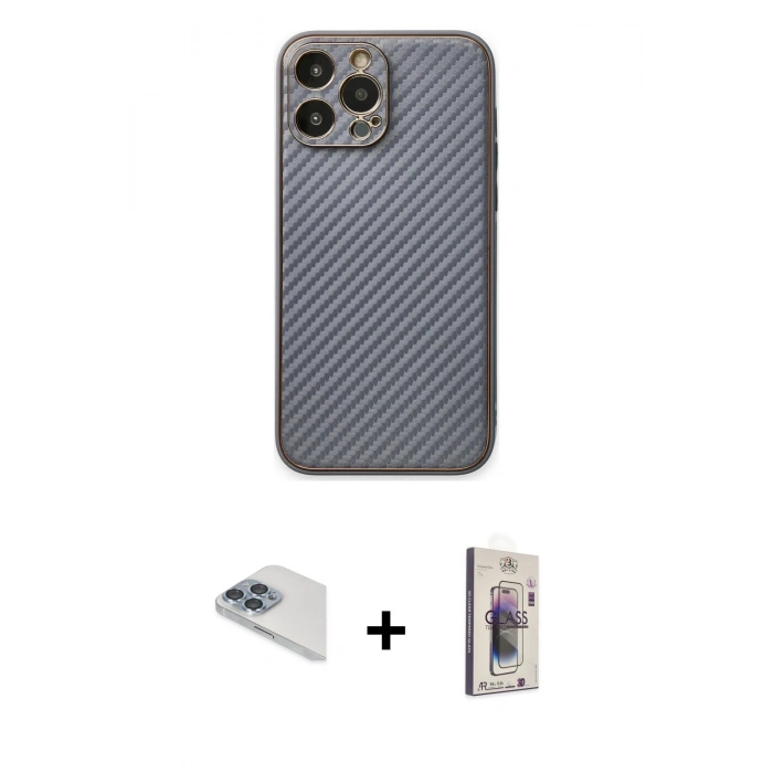 MARSİLYAN™- iPhone 13 Pro Max Kılıf Ahenk Işık - Siyah Bilvis 3D Cam Ekran Koruyucu + Pers Alüminyum Kamera Lens - SABE