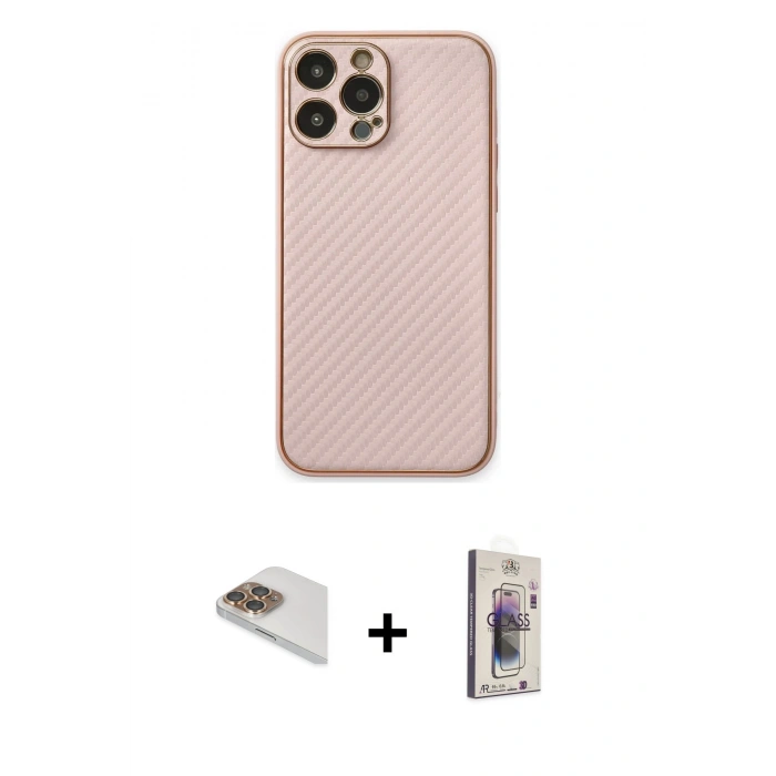MARSİLYAN™- iPhone 13 Pro Max Kılıf Ahenk Işık - Siyah Bilvis 3D Cam Ekran Koruyucu + Pers Alüminyum Kamera Lens - GD