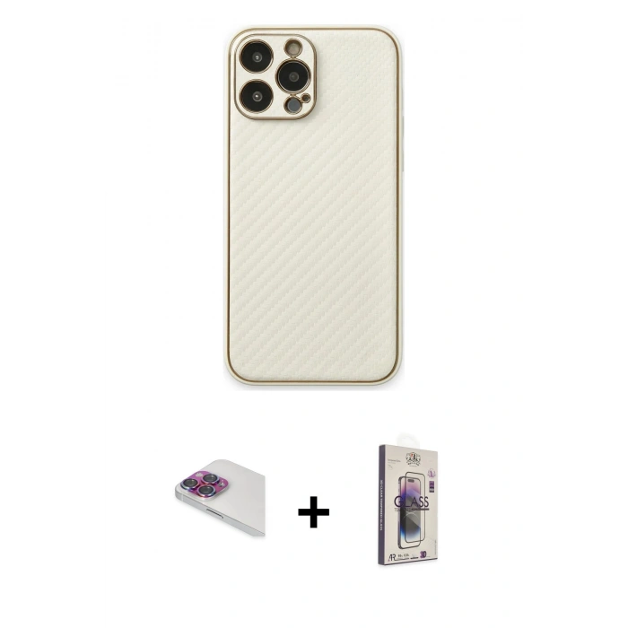 MARSİLYAN™- iPhone 13 Pro Max Kılıf Ahenk Işık - Siyah Bilvis 3D Cam Ekran Koruyucu + Pers Alüminyum Kamera Lens - GI