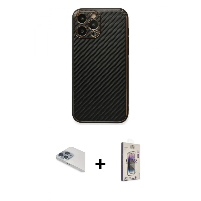 MARSİLYAN™- iPhone 13 Pro Max Kılıf Ahenk Işık - Siyah Bilvis 3D Cam Ekran Koruyucu + Pers Alüminyum Kamera Lens - SABE