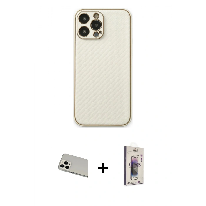 MARSİLYAN™- iPhone 13 Pro Max Kılıf Ahenk Işık - Siyah Bilvis 3D Cam Ekran Koruyucu + Rainbow Kamera Lens Koruma Cam - BZ