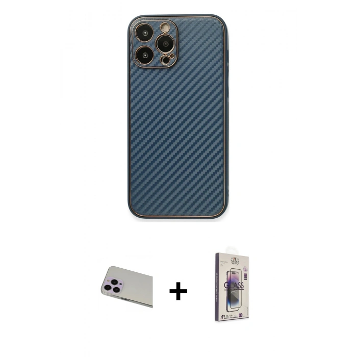 MARSİLYAN™- iPhone 13 Pro Max Kılıf Ahenk Işık - Siyah Bilvis 3D Cam Ekran Koruyucu + Rainbow Kamera Lens Koruma Cam - MR