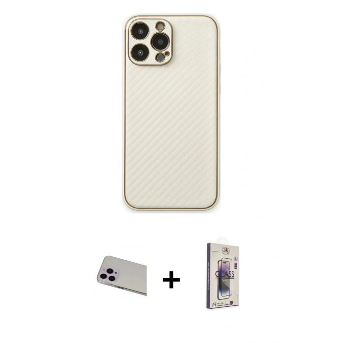 MARSİLYAN™- iPhone 13 Pro Max Kılıf Ahenk Işık - Siyah Bilvis 3D Cam Ekran Koruyucu + Rainbow Kamera Lens Koruma Cam - MR
