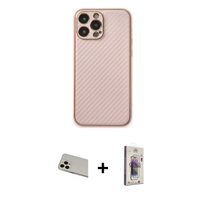 MARSİLYAN™- iPhone 13 Pro Max Kılıf Ahenk Işık - Siyah Bilvis 3D Cam Ekran Koruyucu + Rainbow Kamera Lens Koruma Cam - REGD