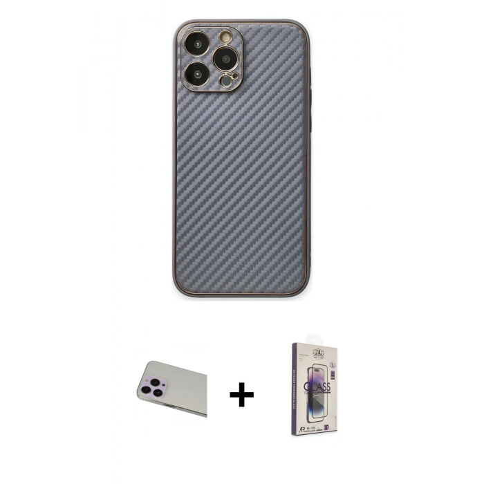 MARSİLYAN™- iPhone 13 Pro Max Kılıf Ahenk Işık - Siyah Bilvis 3D Cam Ekran Koruyucu + Rainbow Kamera Lens Koruma Cam - MR