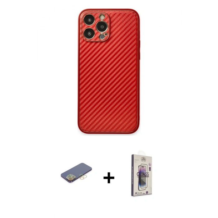 MARSİLYAN™- iPhone 13 Pro Max Kılıf Ahenk Işık - Siyah Bilvis 3D Cam Ekran Koruyucu + Renkli Kamera Lens Koruma Cam - SI