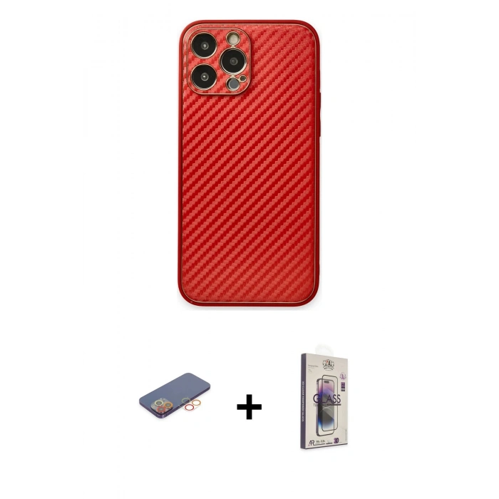 MARSİLYAN™- iPhone 13 Pro Max Kılıf Ahenk Işık - Siyah Bilvis 3D Cam Ekran Koruyucu + Renkli Kamera Lens Koruma Cam - TU