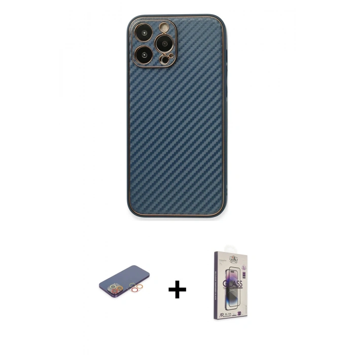 MARSİLYAN™- iPhone 13 Pro Max Kılıf Ahenk Işık - Siyah Bilvis 3D Cam Ekran Koruyucu + Renkli Kamera Lens Koruma Cam - TU