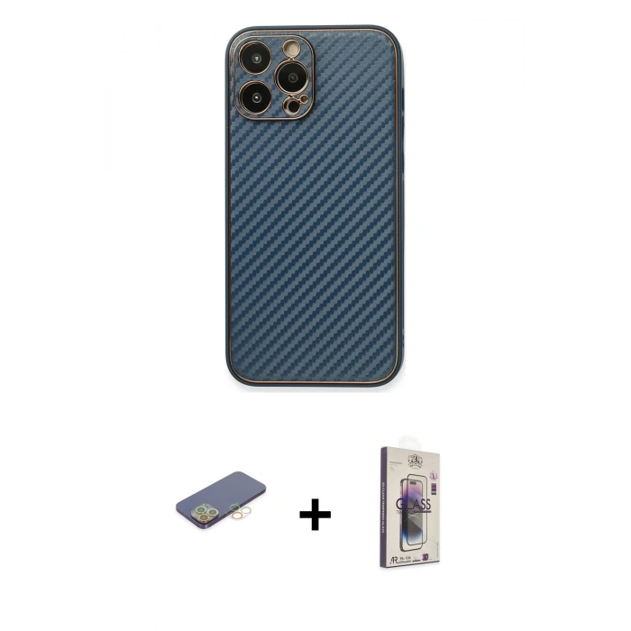 MARSİLYAN™- iPhone 13 Pro Max Kılıf Ahenk Işık - Siyah Bilvis 3D Cam Ekran Koruyucu + Renkli Kamera Lens Koruma Cam - SI