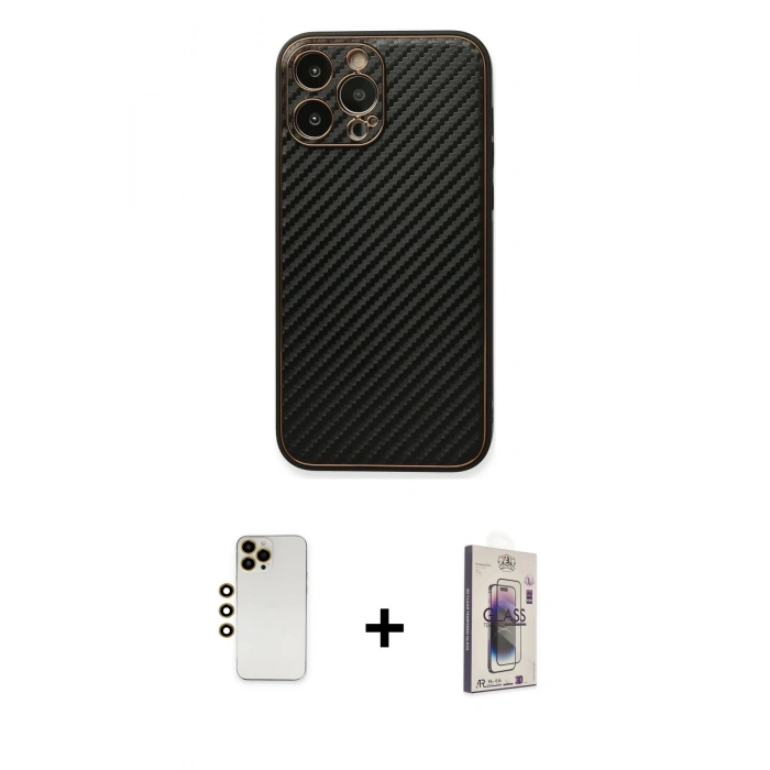 MARSİLYAN™- iPhone 13 Pro Max Kılıf Ahenk Işık - Siyah Bilvis 3D Cam Ekran Koruyucu + Shine Kamera Lens - GD