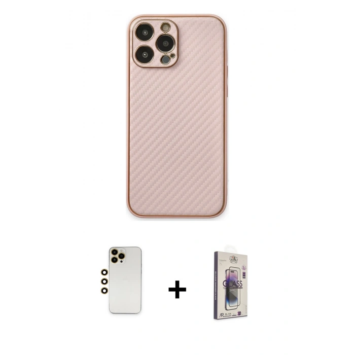 MARSİLYAN™- iPhone 13 Pro Max Kılıf Ahenk Işık - Siyah Bilvis 3D Cam Ekran Koruyucu + Shine Kamera Lens - GD