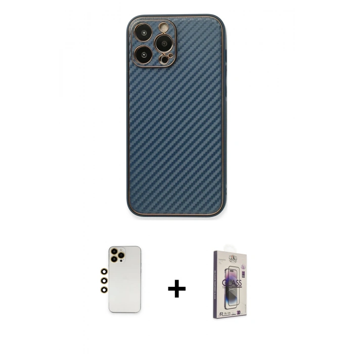 MARSİLYAN™- iPhone 13 Pro Max Kılıf Ahenk Işık - Siyah Bilvis 3D Cam Ekran Koruyucu + Shine Kamera Lens - GD