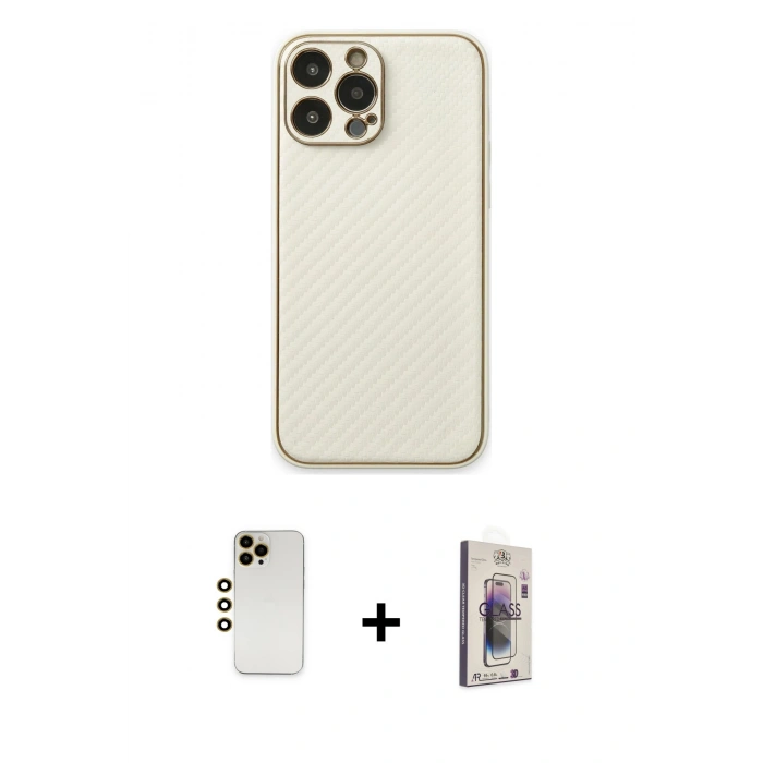 MARSİLYAN™- iPhone 13 Pro Max Kılıf Ahenk Işık - Siyah Bilvis 3D Cam Ekran Koruyucu + Shine Kamera Lens - GD