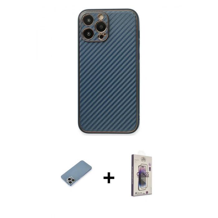 MARSİLYAN™- iPhone 13 Pro Max Kılıf Ahenk Işık - Siyah Bilvis 3D Cam Ekran Koruyucu + Shine Kamera Lens Koruma Cam - GI