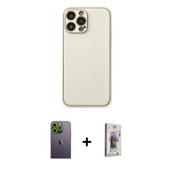 MARSİLYAN™- iPhone 13 Pro Max Kılıf Ahenk Işık - Siyah Bilvis 3D Cam Ekran Koruyucu + Neon Fosforlu Kamera Lens - YL
