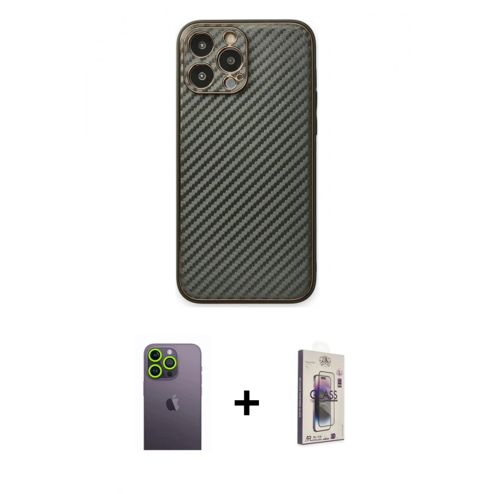 MARSİLYAN™- iPhone 13 Pro Max Kılıf Ahenk Işık - Siyah Bilvis 3D Cam Ekran Koruyucu + Neon Fosforlu Kamera Lens - YL