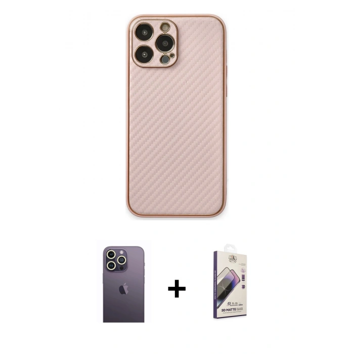 MARSİLYAN™- iPhone 13 Pro Max Kılıf Ahenk Işık - Siyah Bilvis 3D Mat Cam Ekran Koruyucu + Neon Fosforlu Kamera Lens - BZ