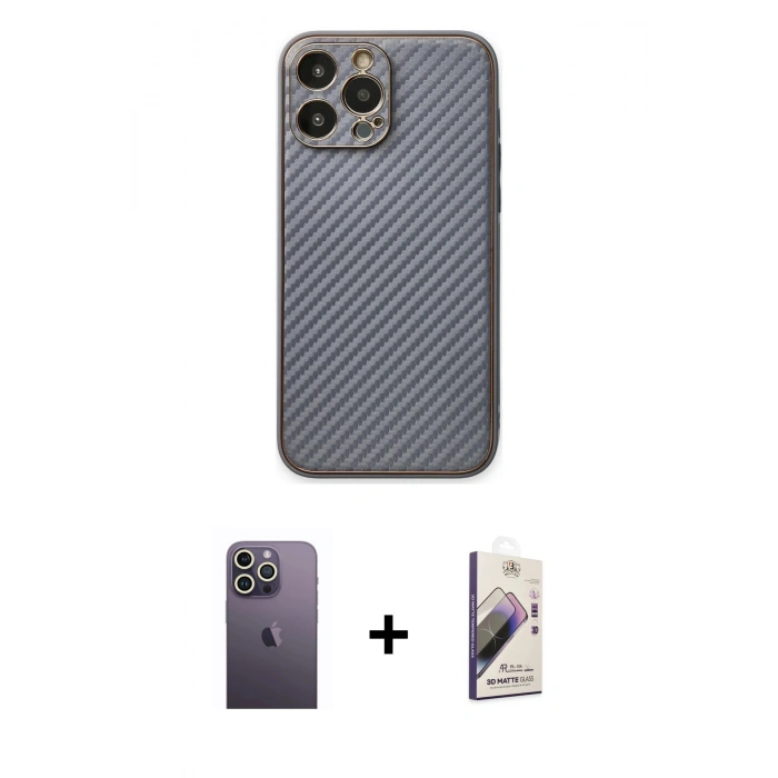 MARSİLYAN™- iPhone 13 Pro Max Kılıf Ahenk Işık - Siyah Bilvis 3D Mat Cam Ekran Koruyucu + Neon Fosforlu Kamera Lens - BZ