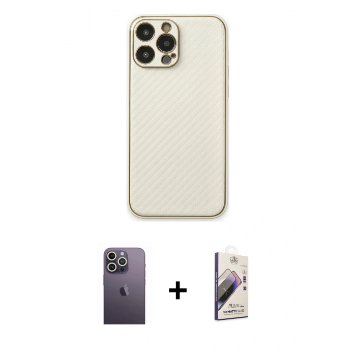MARSİLYAN™- iPhone 13 Pro Max Kılıf Ahenk Işık - Siyah Bilvis 3D Mat Cam Ekran Koruyucu + Neon Fosforlu Kamera Lens - BZ