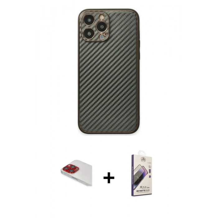 MARSİLYAN™- iPhone 13 Pro Max Kılıf Ahenk Işık - Siyah Bilvis 3D Mat Cam Ekran Koruyucu + Pers Alüminyum Kamera Lens - KI