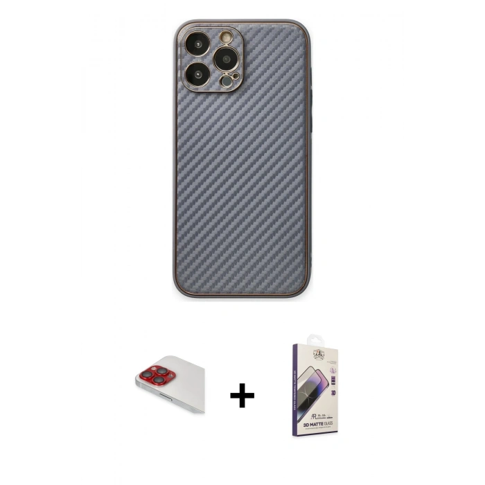 MARSİLYAN™- iPhone 13 Pro Max Kılıf Ahenk Işık - Siyah Bilvis 3D Mat Cam Ekran Koruyucu + Pers Alüminyum Kamera Lens - KI