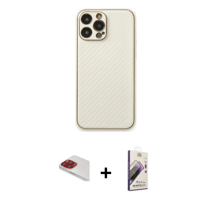 MARSİLYAN™- iPhone 13 Pro Max Kılıf Ahenk Işık - Siyah Bilvis 3D Mat Cam Ekran Koruyucu + Pers Alüminyum Kamera Lens - KI
