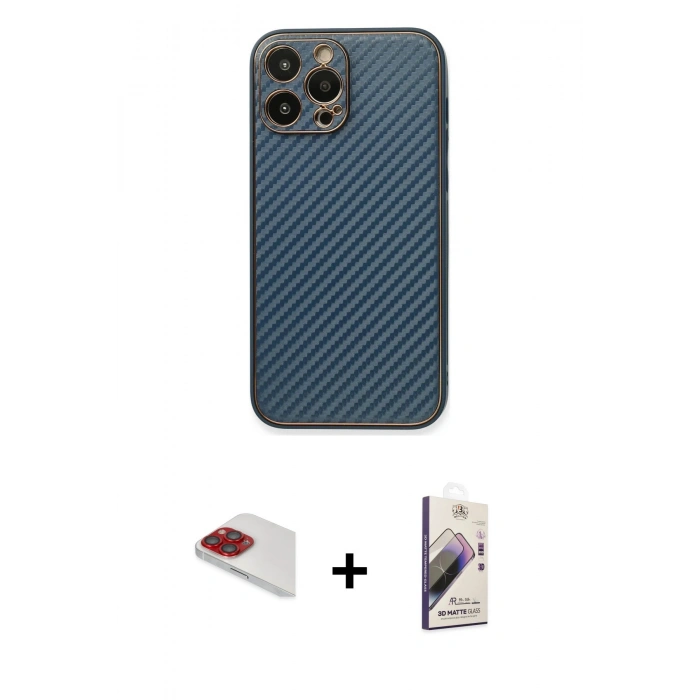 MARSİLYAN™- iPhone 13 Pro Max Kılıf Ahenk Işık - Siyah Bilvis 3D Mat Cam Ekran Koruyucu + Pers Alüminyum Kamera Lens - KI