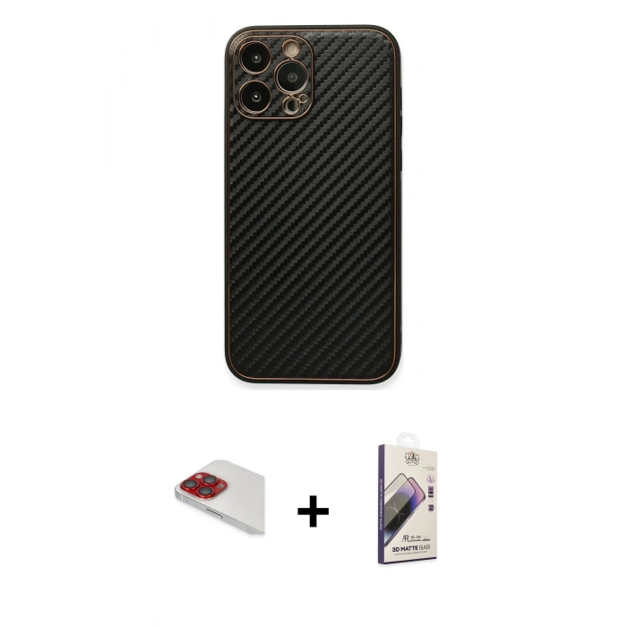 MARSİLYAN™- iPhone 13 Pro Max Kılıf Ahenk Işık - Siyah Bilvis 3D Mat Cam Ekran Koruyucu + Pers Alüminyum Kamera Lens - KI
