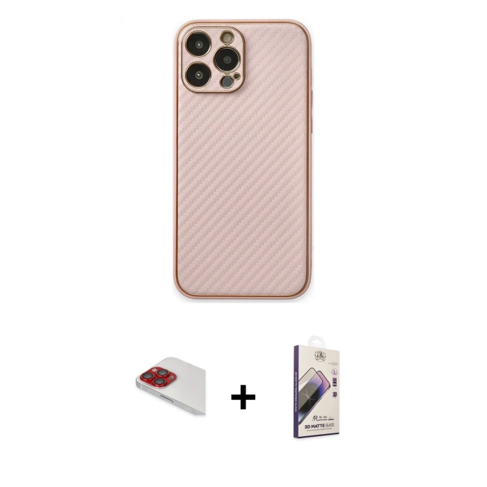 MARSİLYAN™- iPhone 13 Pro Max Kılıf Ahenk Işık - Siyah Bilvis 3D Mat Cam Ekran Koruyucu + Pers Alüminyum Kamera Lens - KI