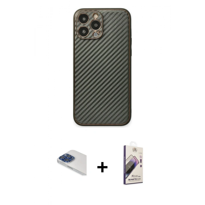 MARSİLYAN™- iPhone 13 Pro Max Kılıf Ahenk Işık - Siyah Bilvis 3D Mat Cam Ekran Koruyucu + Pers Alüminyum Kamera Lens - LT