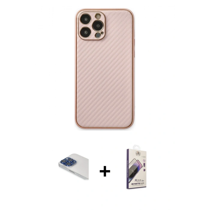 MARSİLYAN™- iPhone 13 Pro Max Kılıf Ahenk Işık - Siyah Bilvis 3D Mat Cam Ekran Koruyucu + Pers Alüminyum Kamera Lens - LT