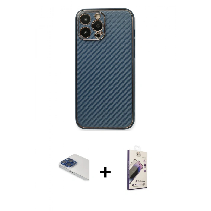 MARSİLYAN™- iPhone 13 Pro Max Kılıf Ahenk Işık - Siyah Bilvis 3D Mat Cam Ekran Koruyucu + Pers Alüminyum Kamera Lens - LT
